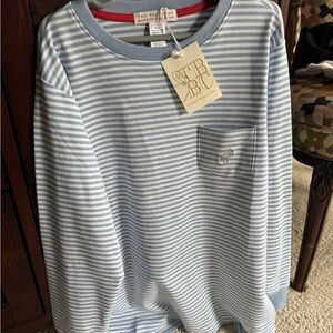 Blue and White Striped Long Sleeve Shirt